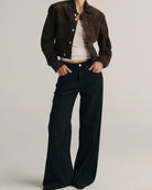 wide leg dark blue denim pant