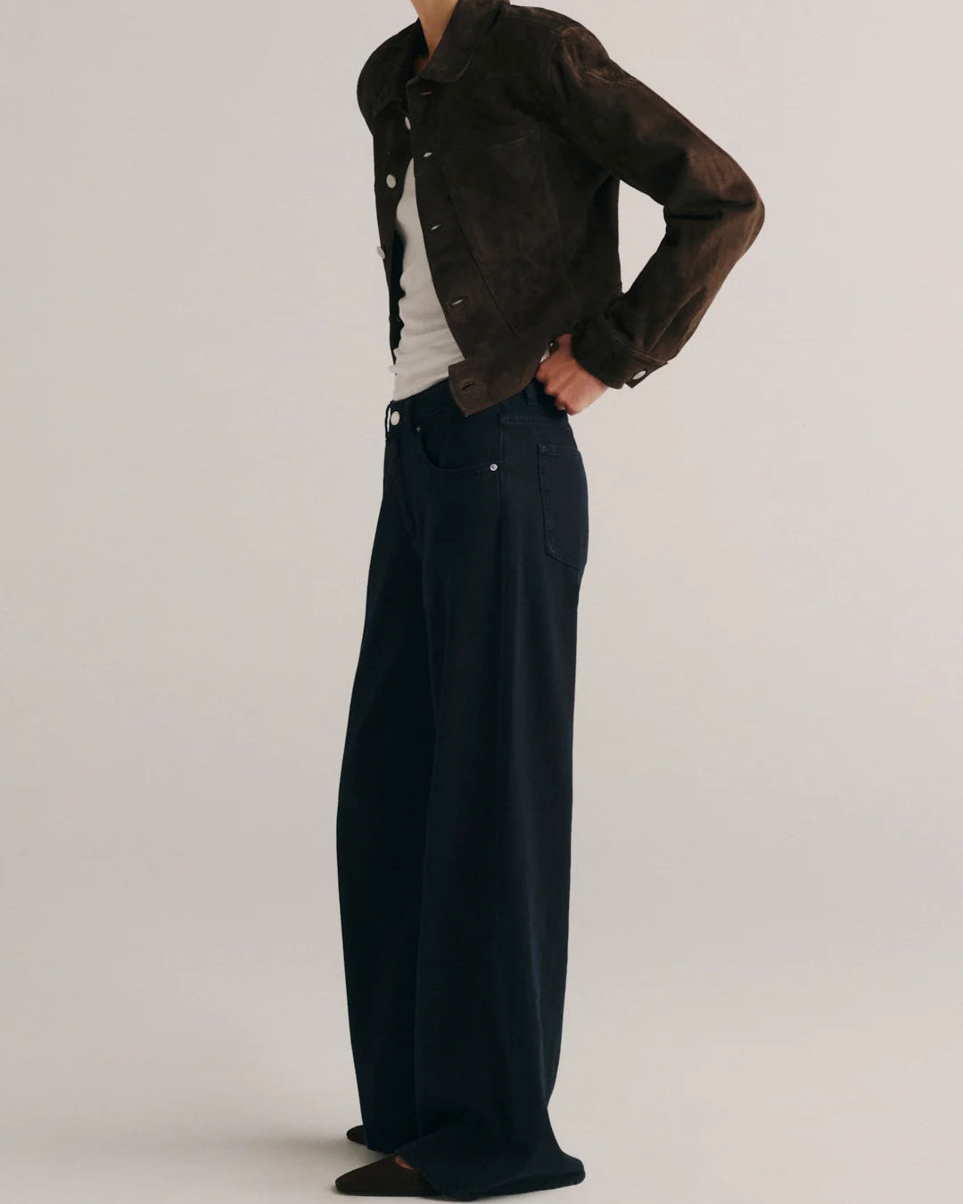 wide leg dark blue denim pant