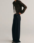 wide leg dark blue denim pant