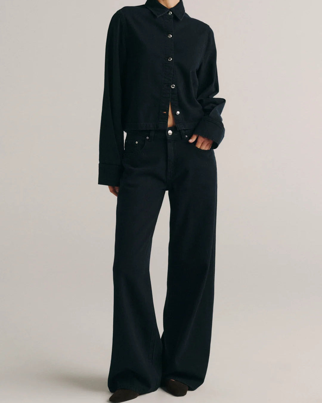 wide leg dark blue denim pant