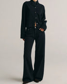 wide leg dark blue denim pant