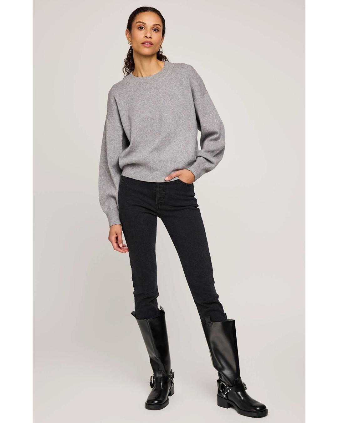 grey crewneck sweatshirt