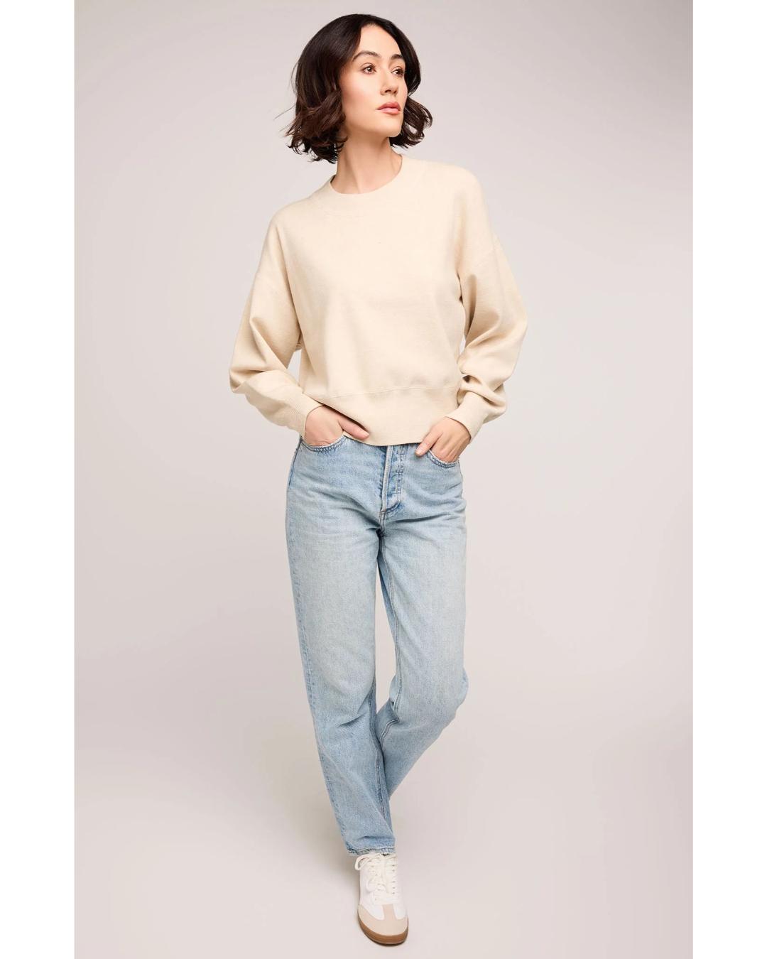 beige crewneck sweatshirt