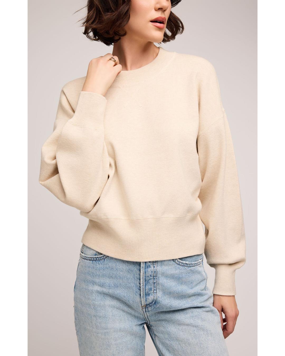beige crewneck sweatshirt