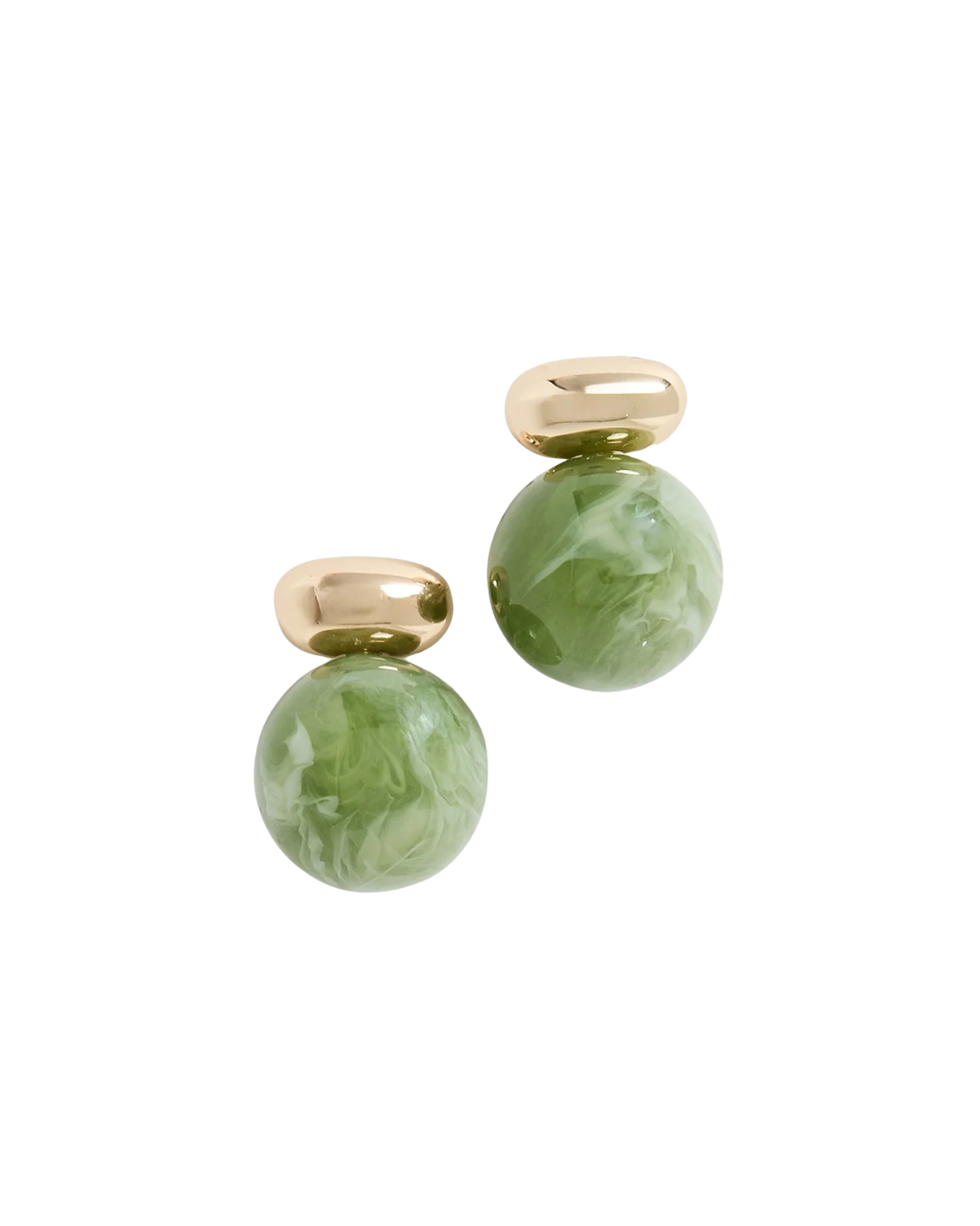 gold earring with a green gemstone hanging