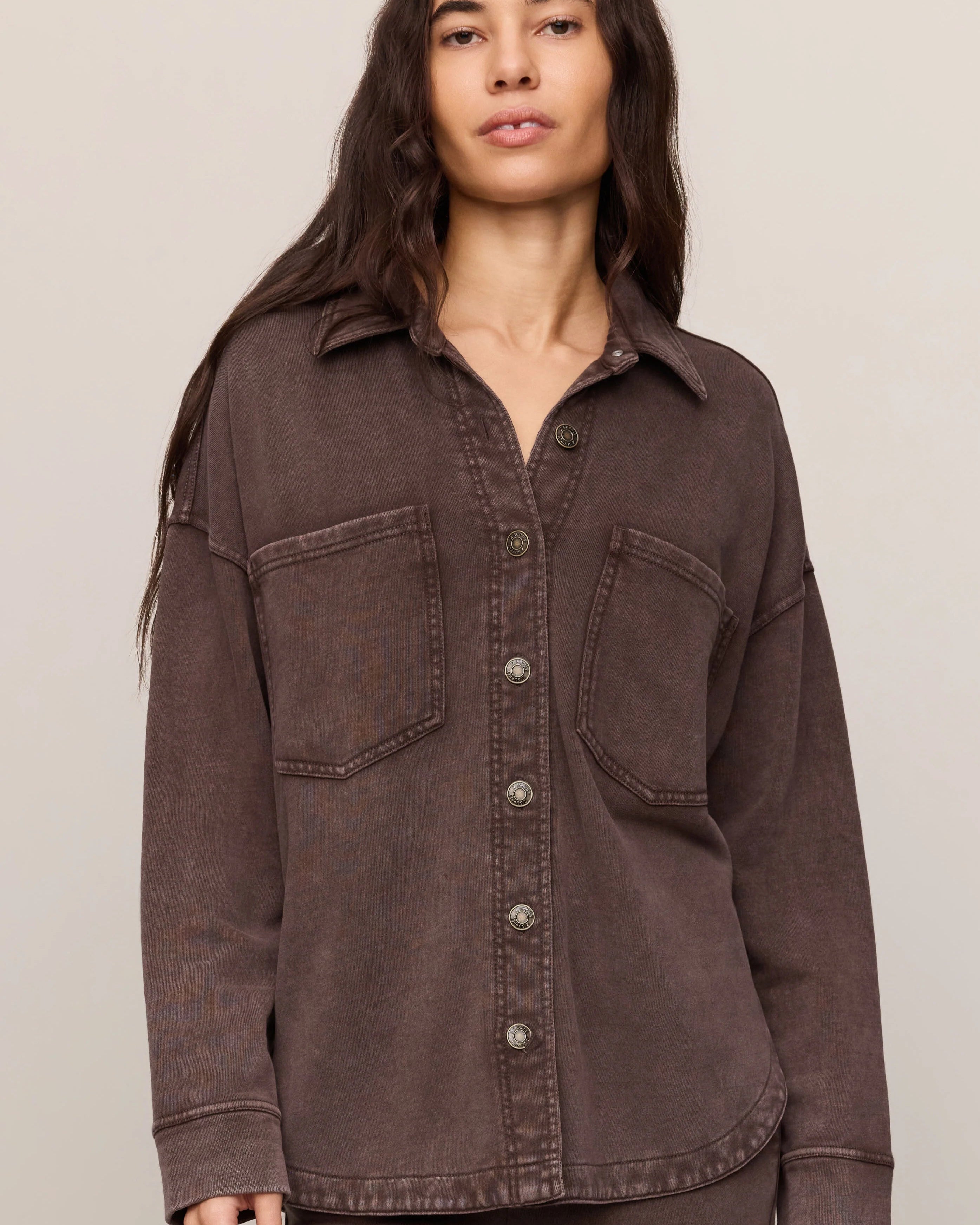 dark  brown lounge button up shirt