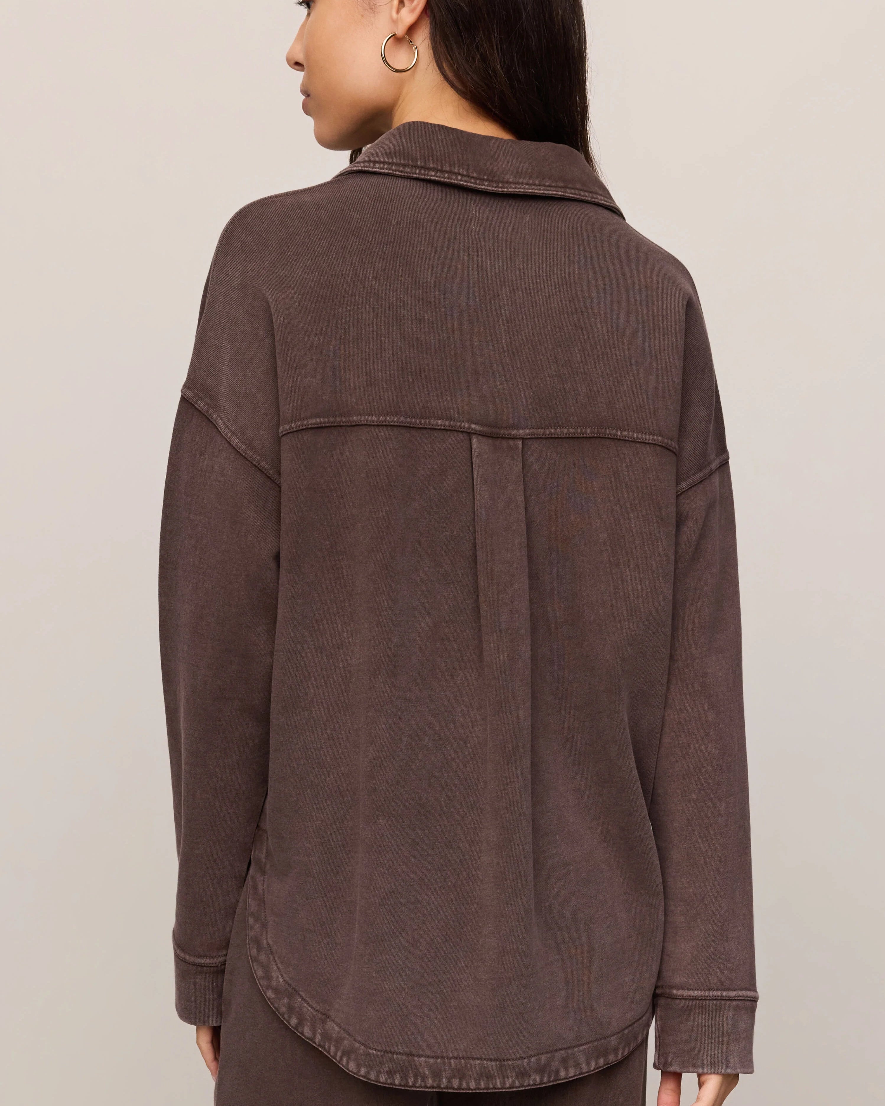 dark brown lounge button up shirt