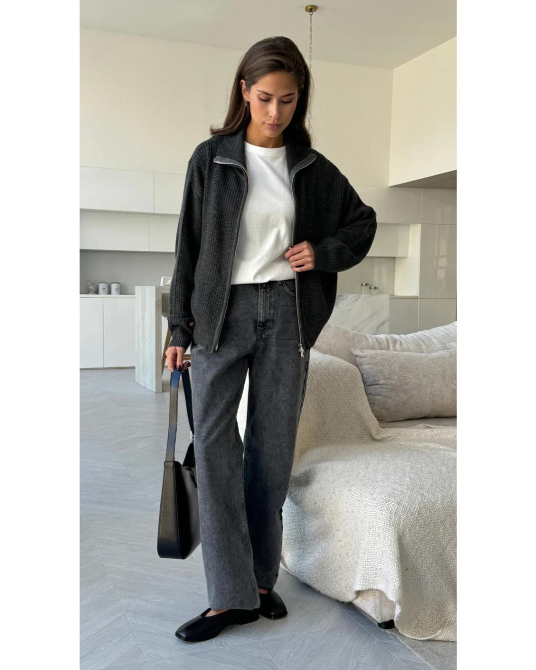 grey zip sweater 