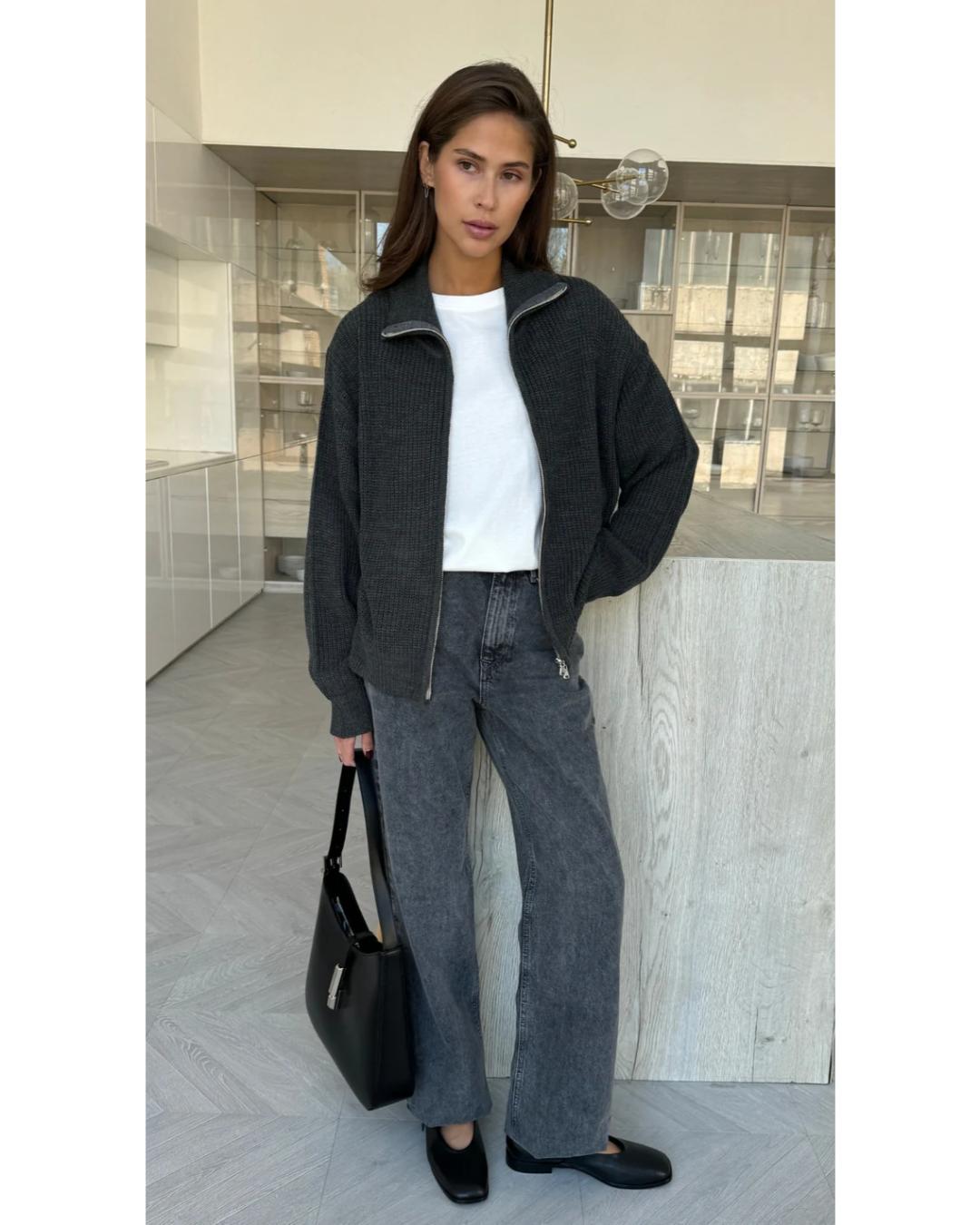 grey zip sweater 