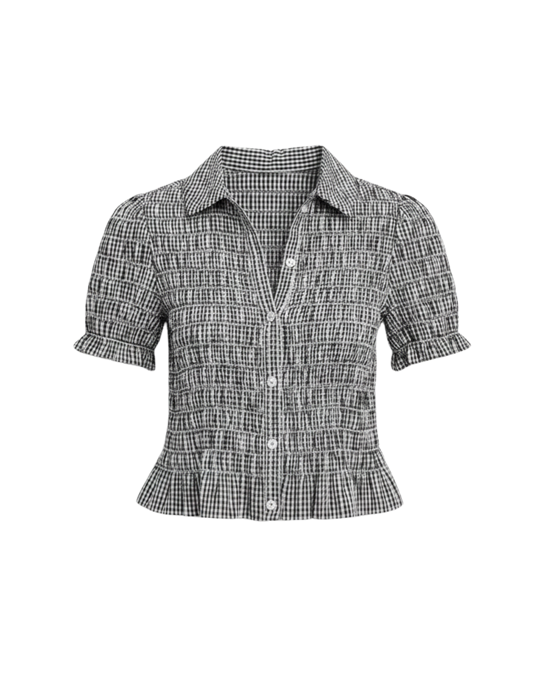 crop short sleeve-blouse in black gingham