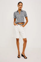 crop short sleeve-blouse in black gingham