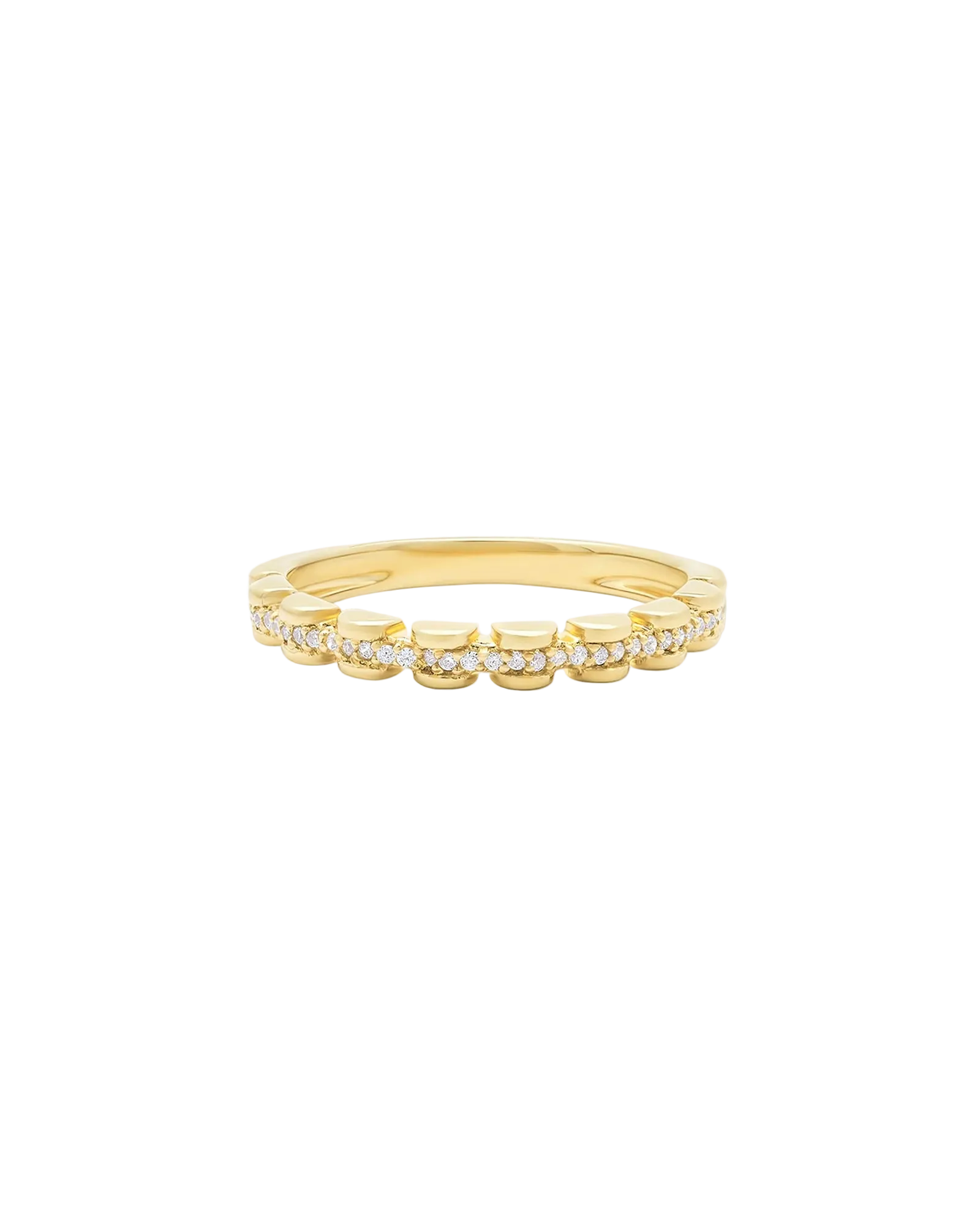 gold ring with diamond around the middle