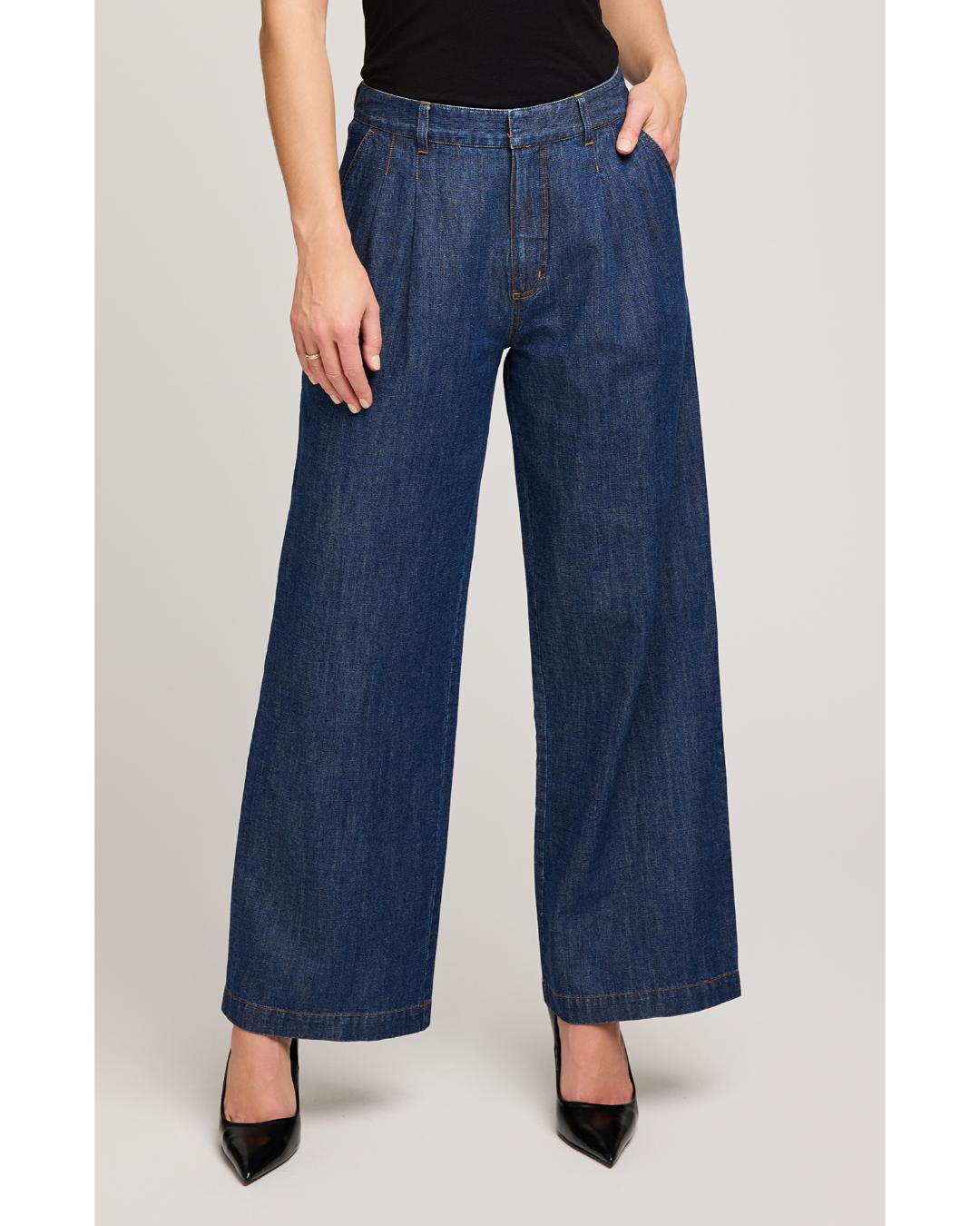 dark wash wide leg denim pants