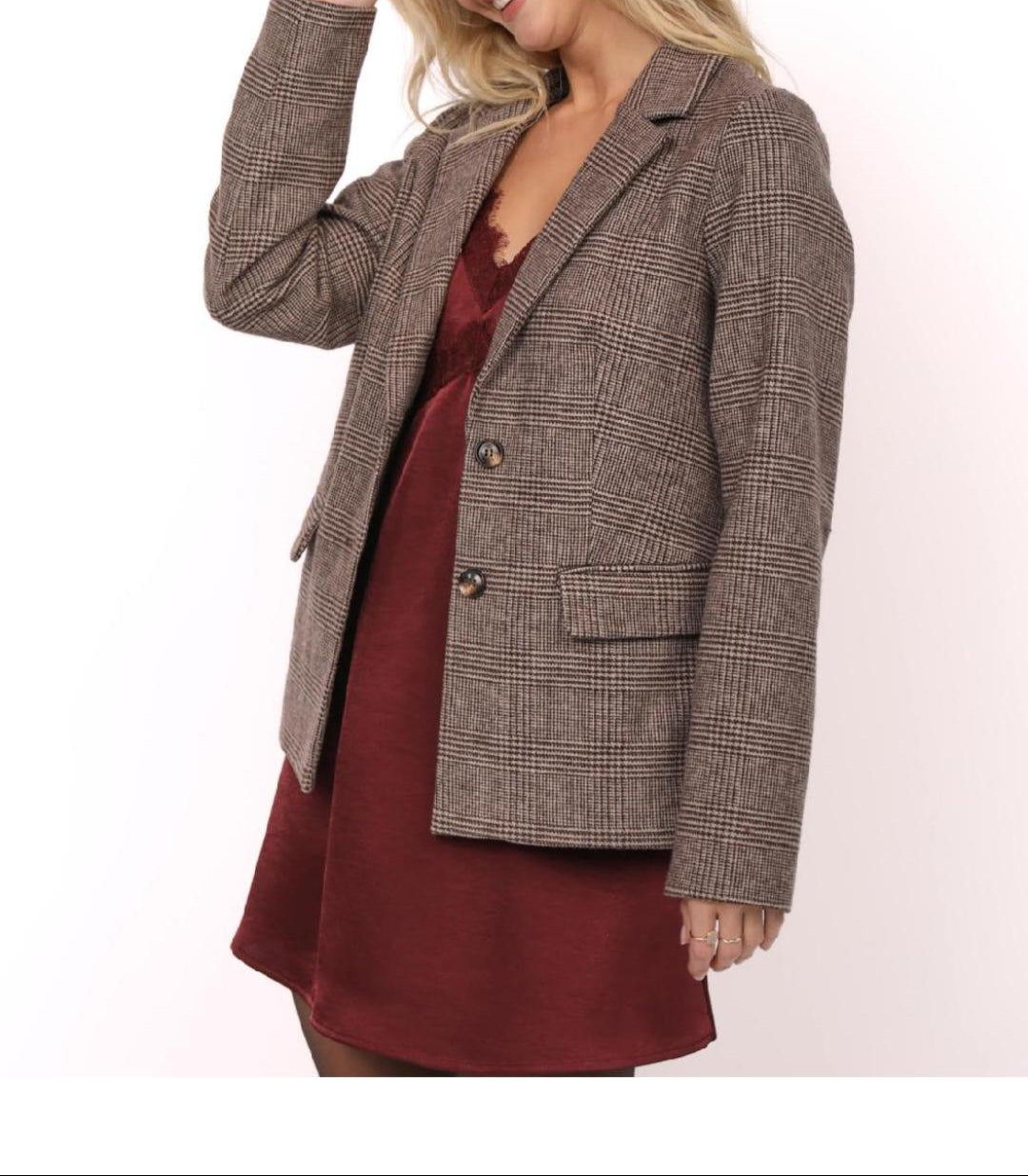 brown houndstooth blazer