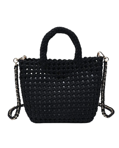 black woven crossbody or hand bag