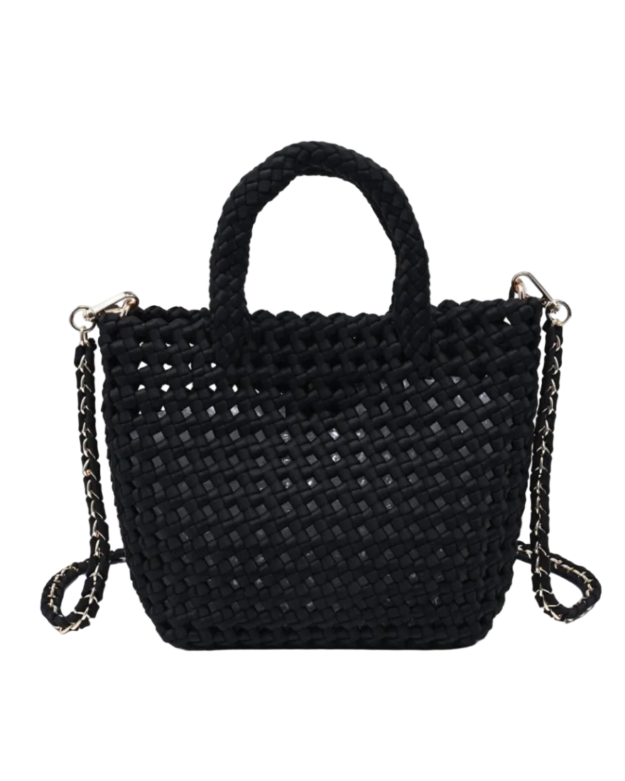 black woven crossbody or hand bag