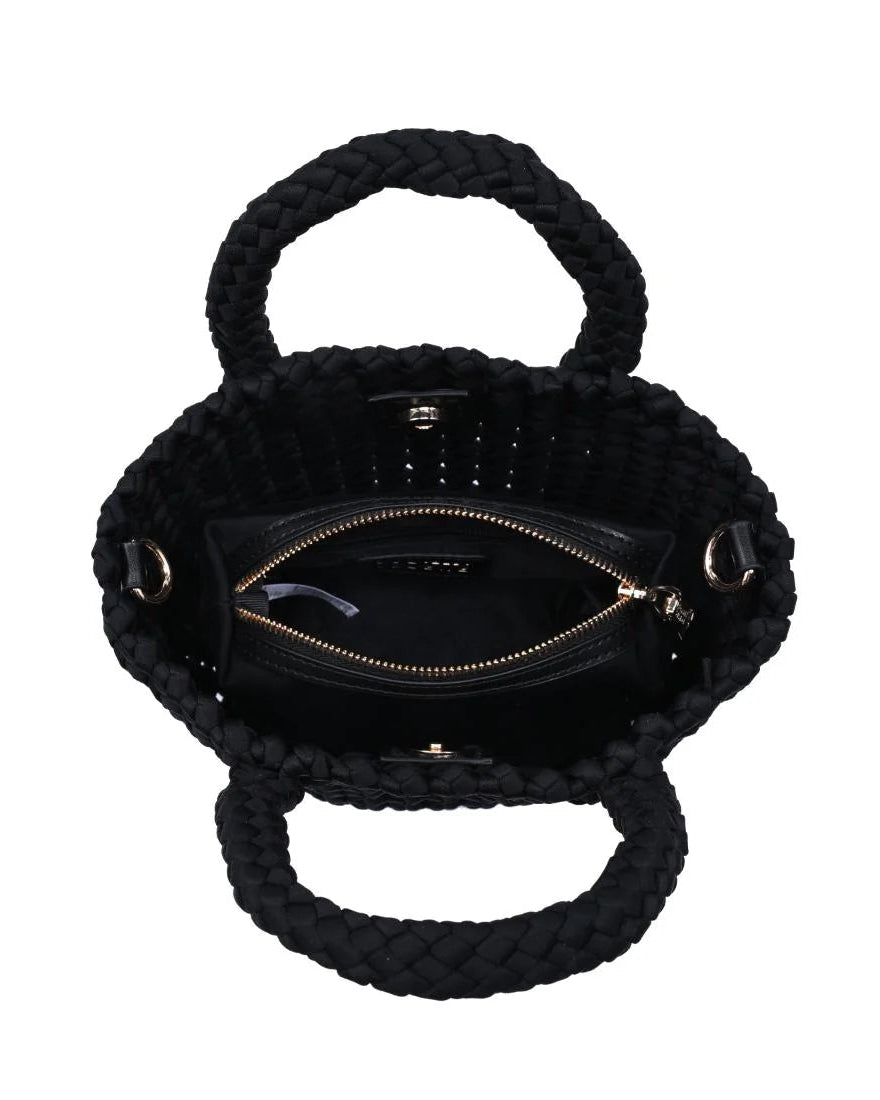 black woven crossbody or hand bag