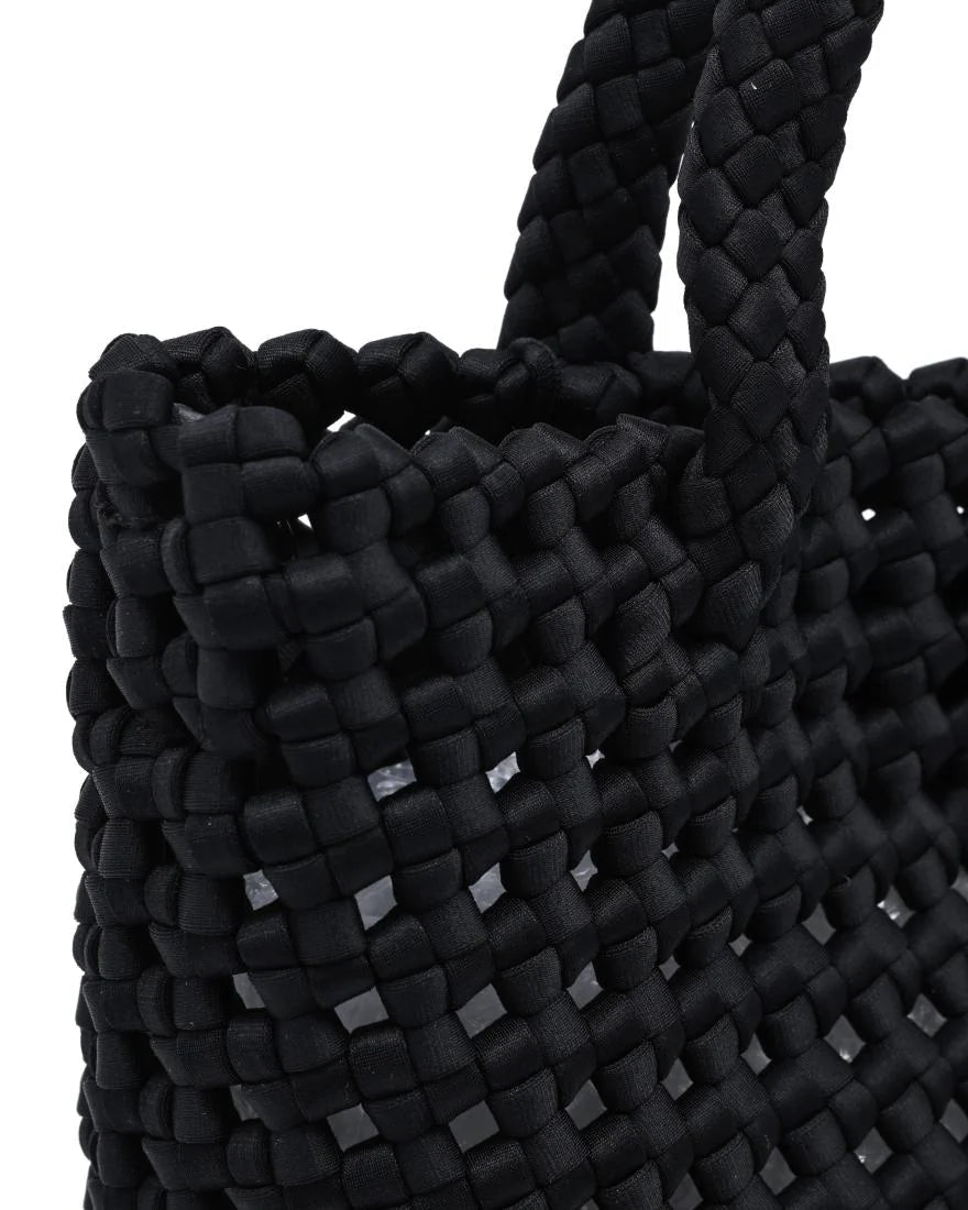 black woven crossbody or hand bag