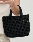 black woven crossbody or hand bag