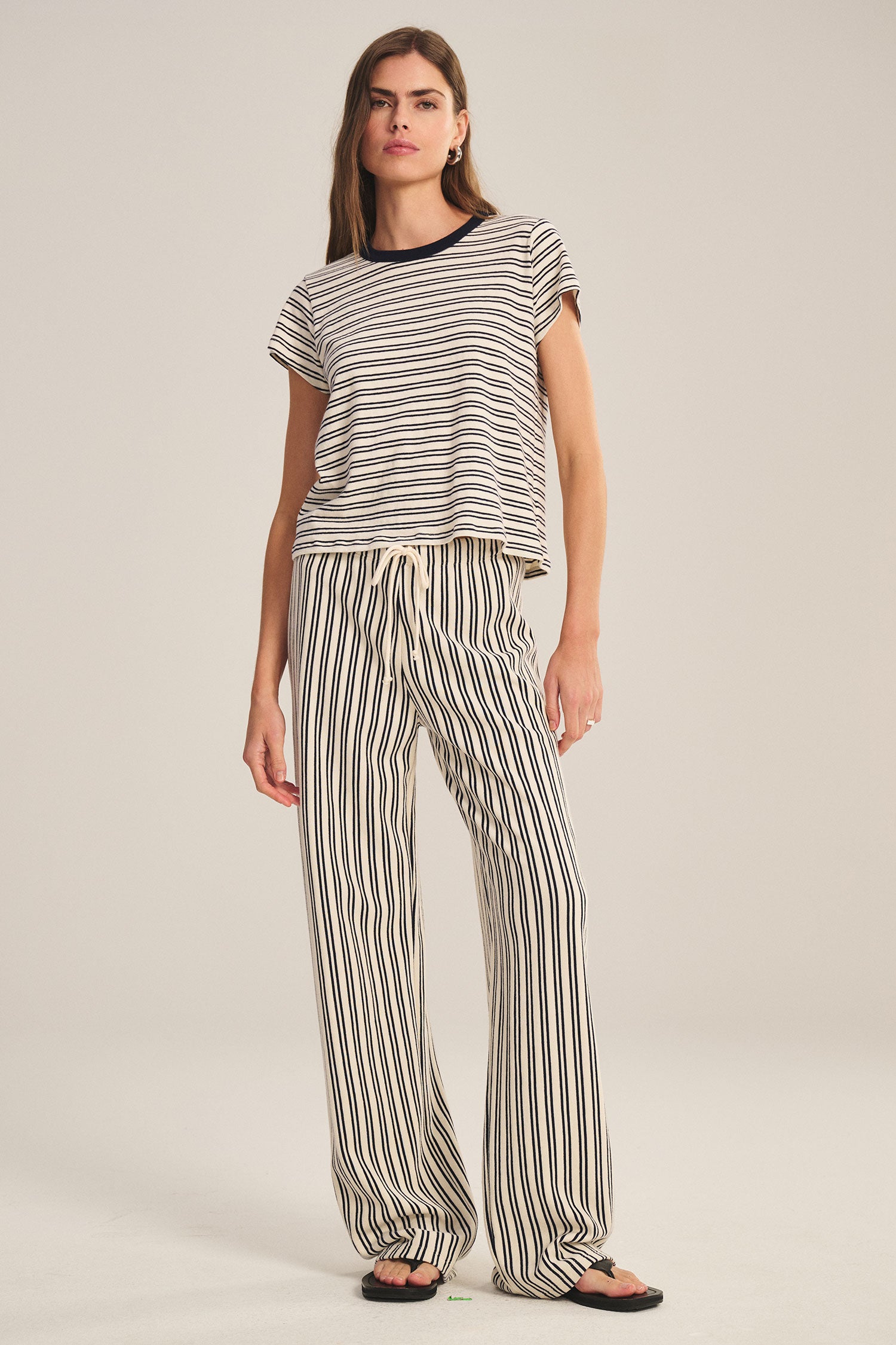 wide leg stripe lounge pant with a drawstring