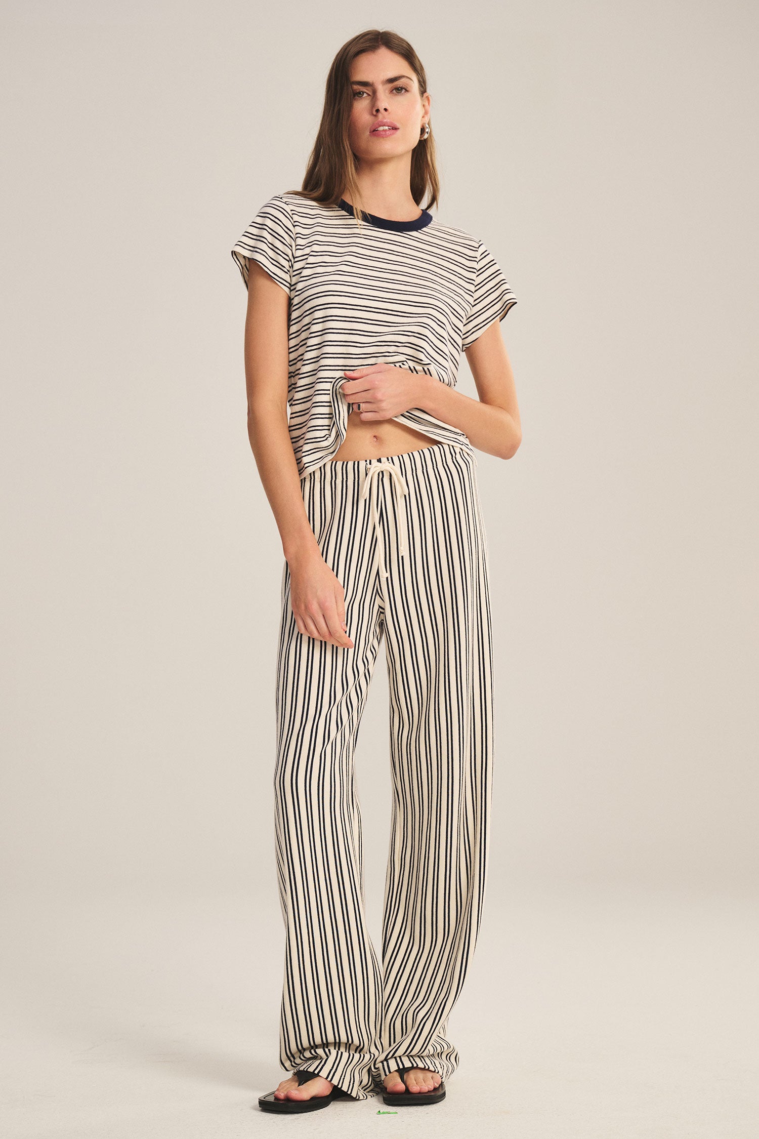 wide leg stripe lounge pant with a drawstring
