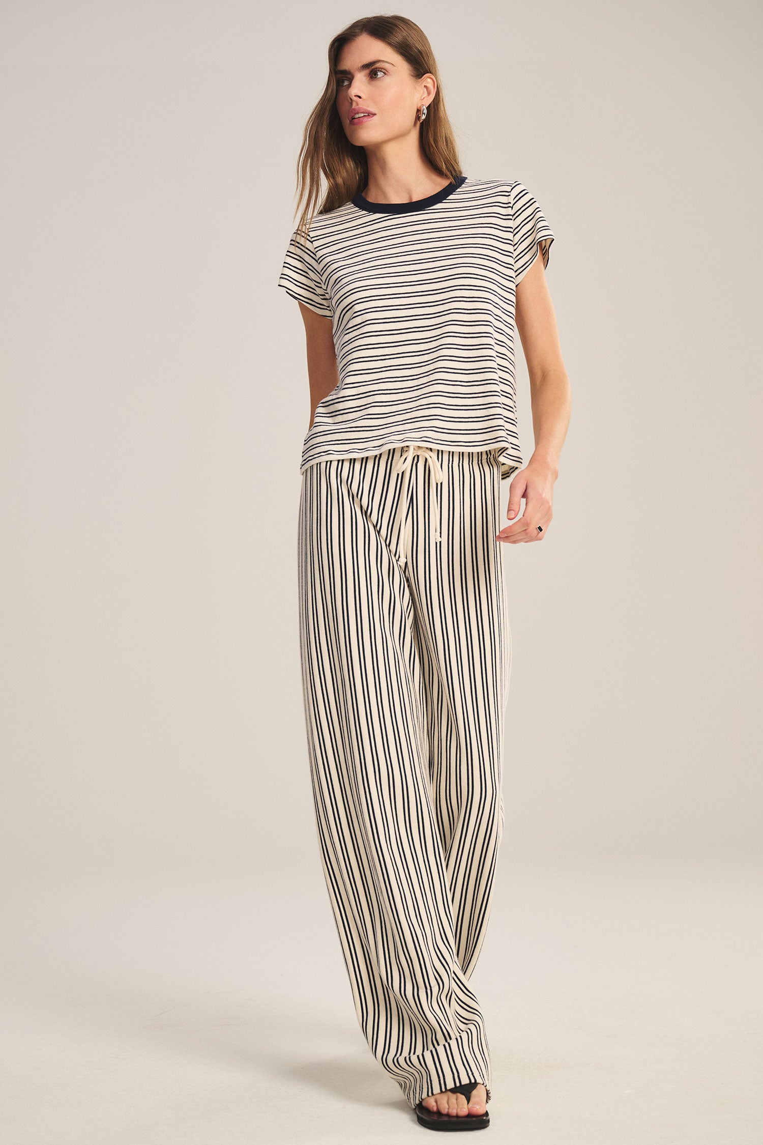 wide leg stripe lounge pant with a drawstring