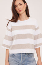 boxy tee in a white and heather brown stripe