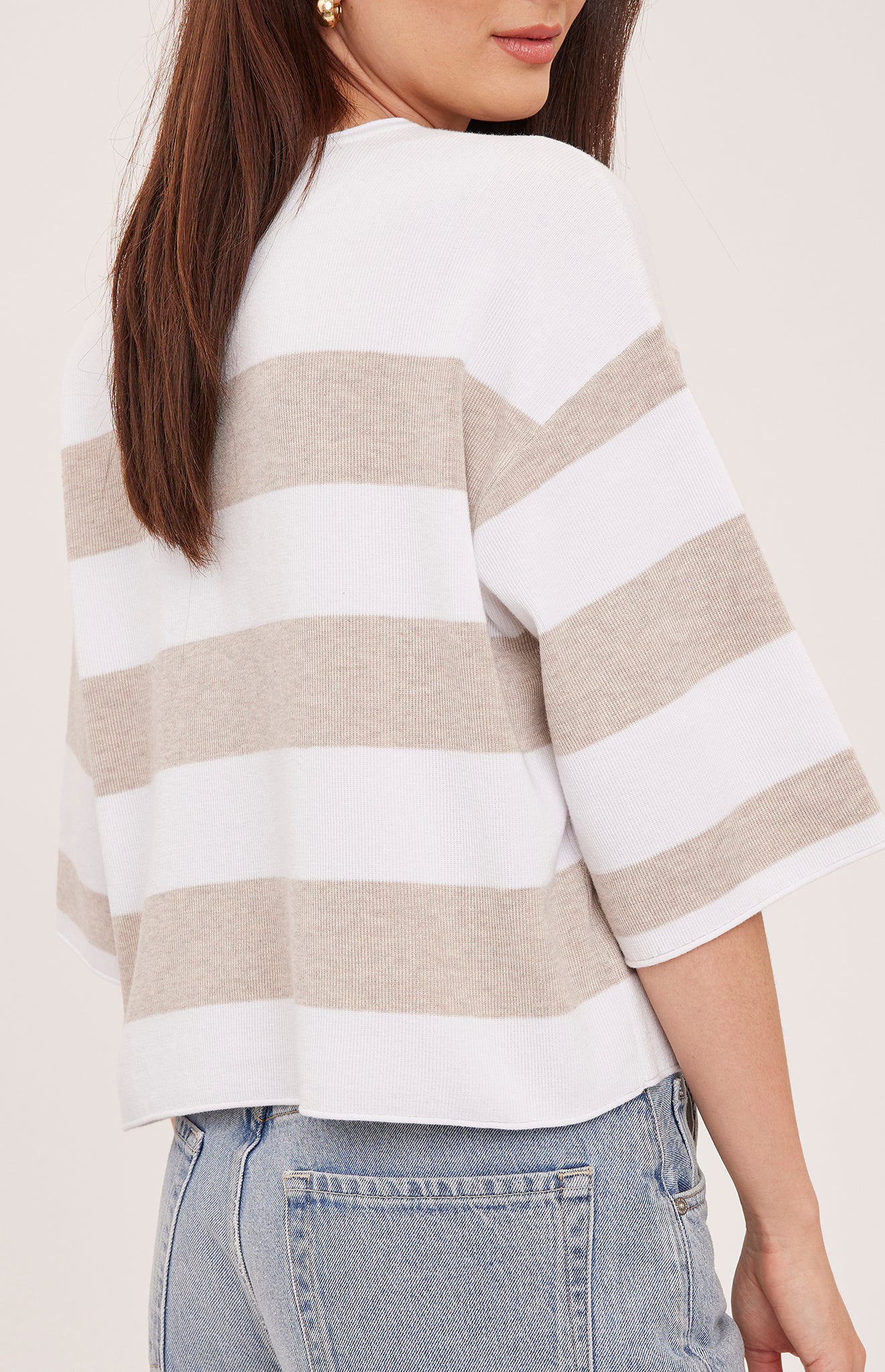 boxy tee in a white and heather brown stripe
