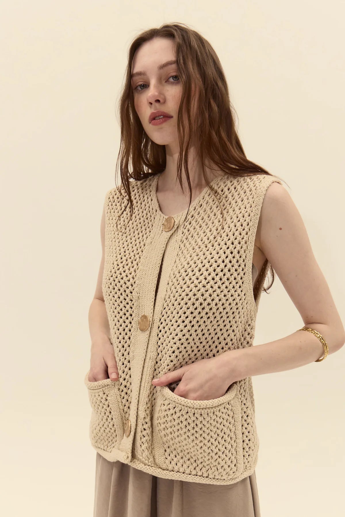 crochet beige vest