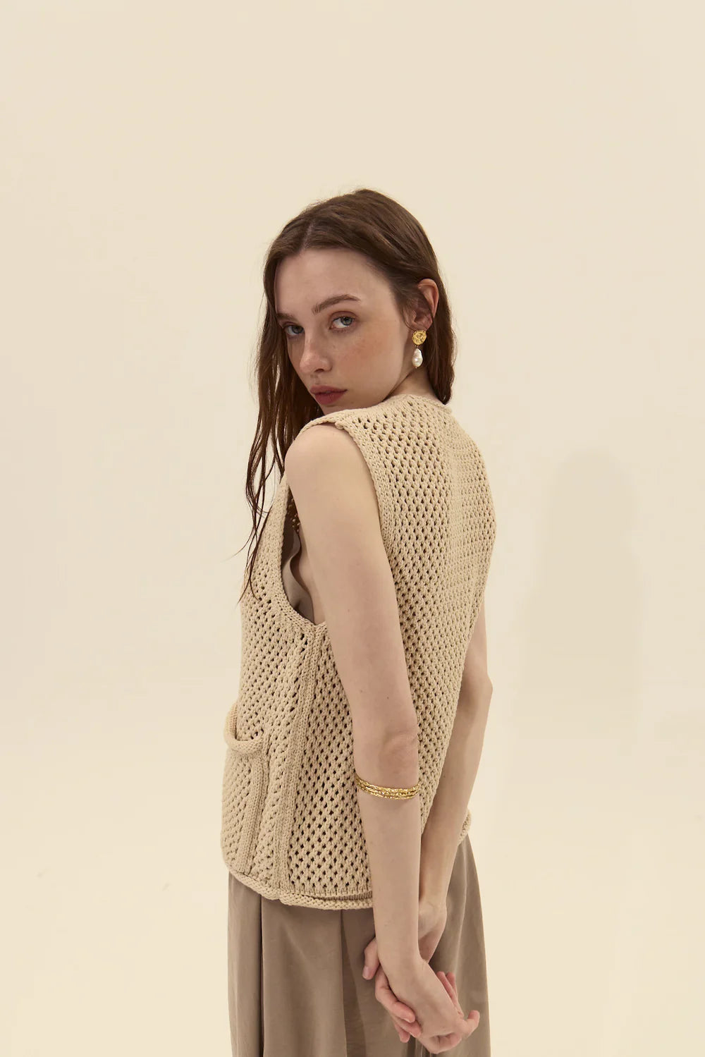crochet beige vest