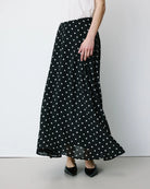midi black skirt with white polka dots