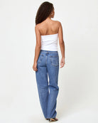 strapless white tube top with cowboy boots embroidered on the top