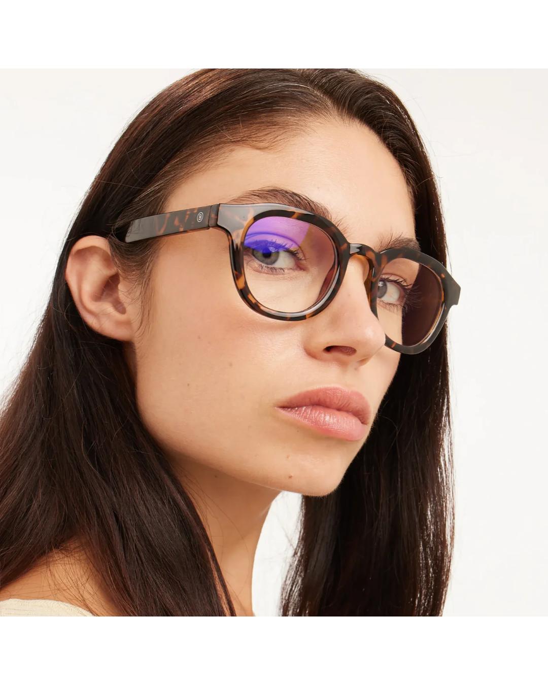 eyeglasses with a tortoise frame