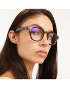 eyeglasses with a tortoise frame