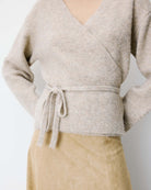 wrap cardigan in grey beige