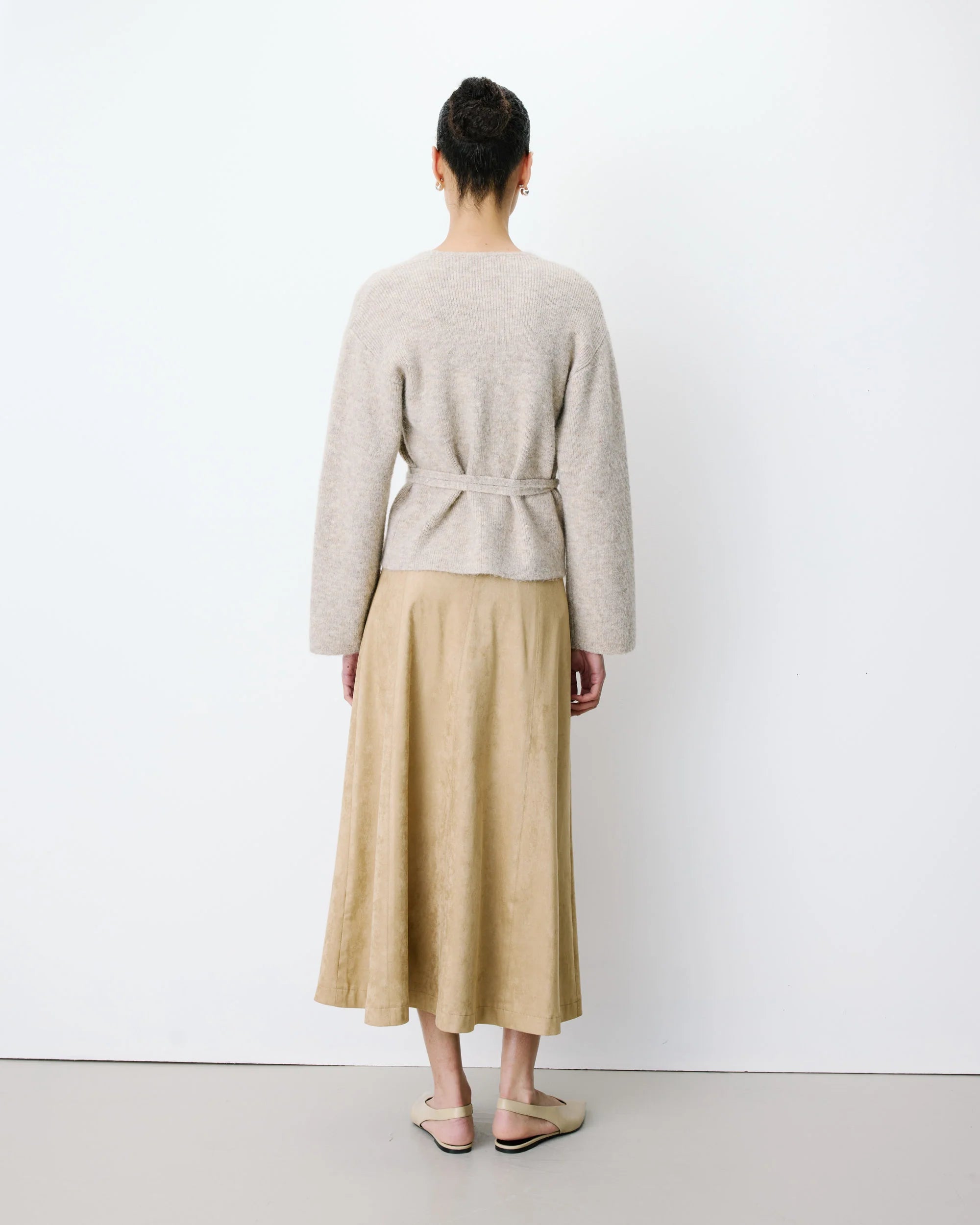 wrap cardigan in grey beige