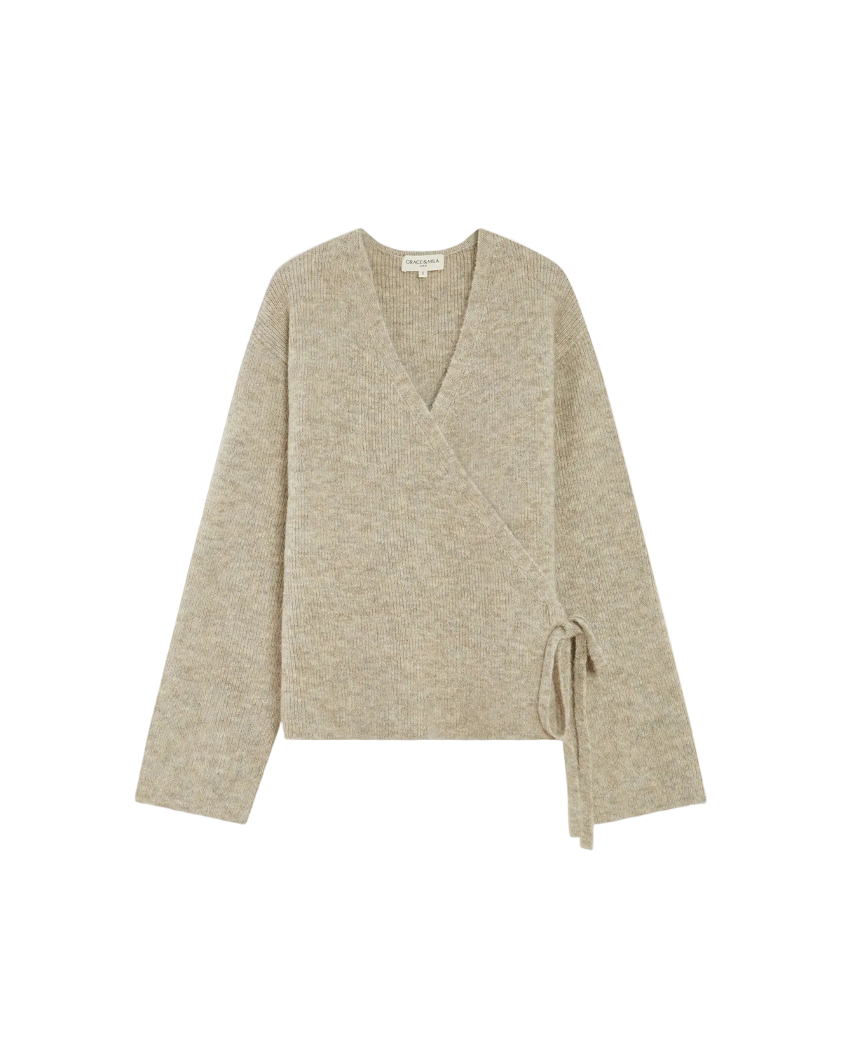 wrap cardigan in grey beige