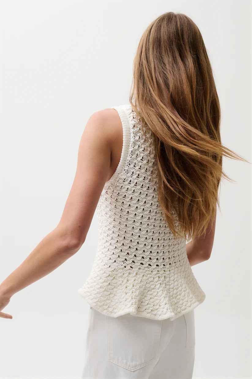 kbit white tank top with peplum bottom