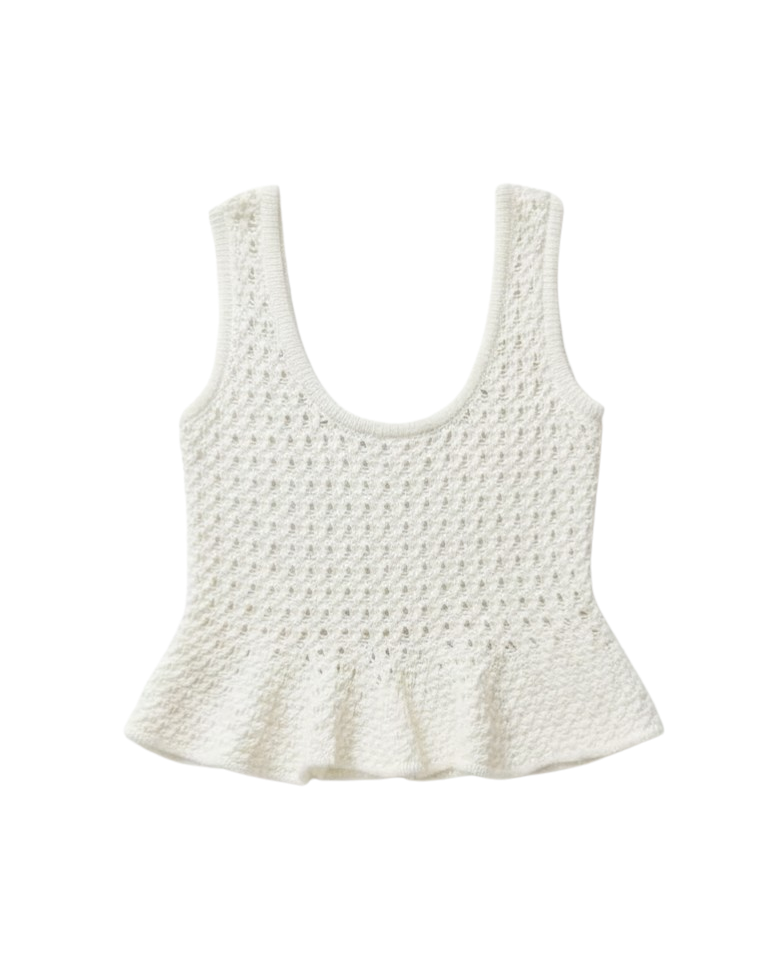 kbit white tank top with peplum bottom