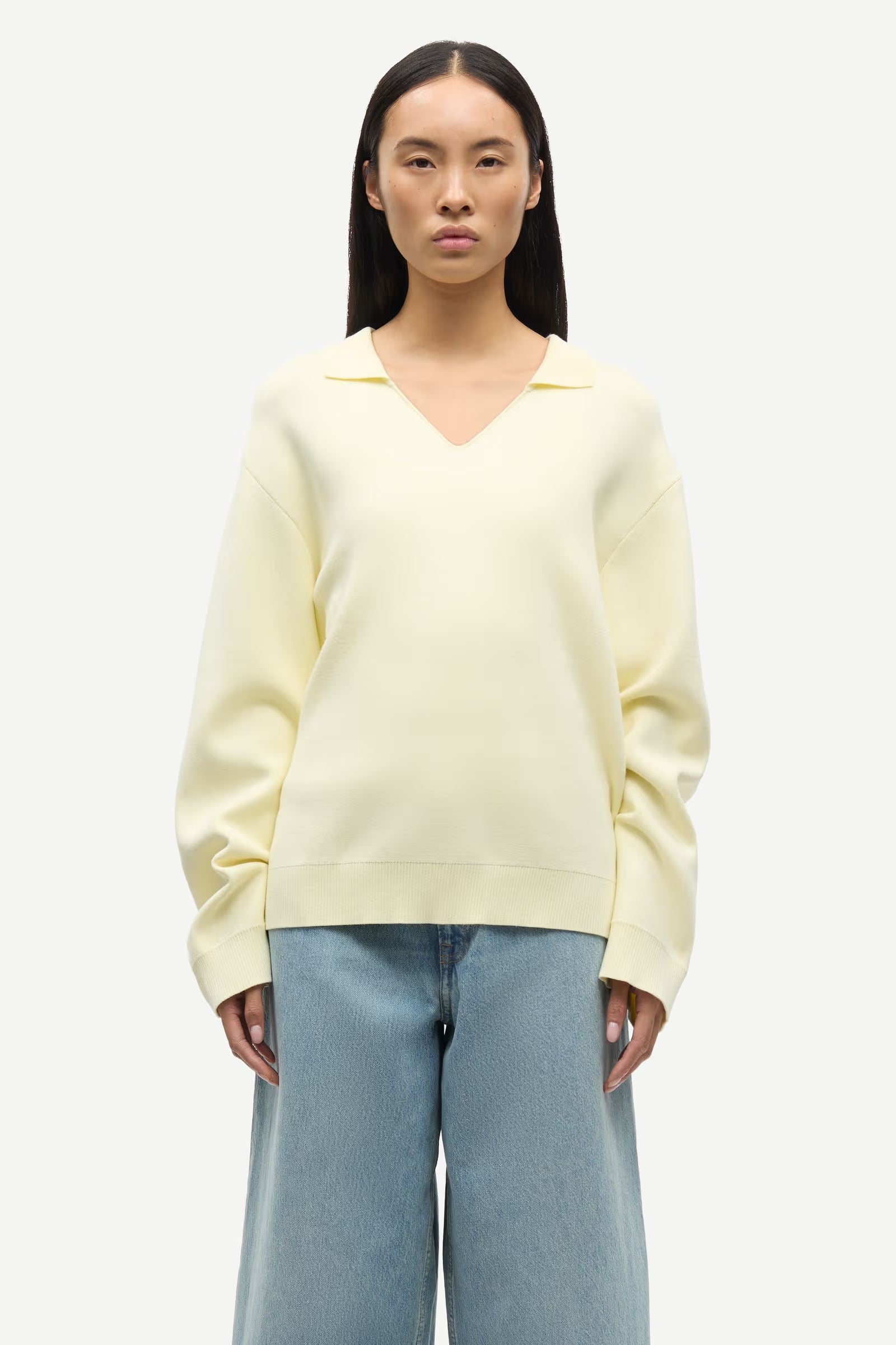 long sleeve polo sweater in yellow