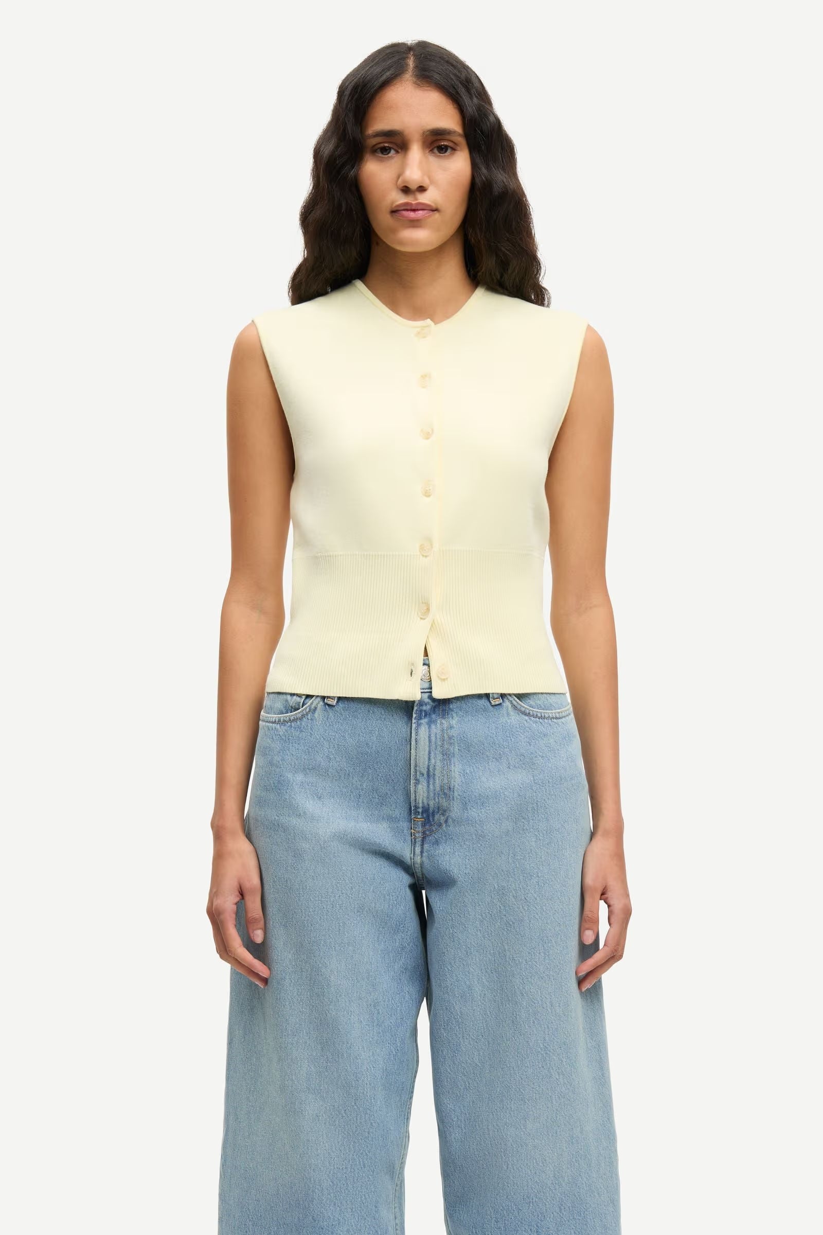 sleeveless cardigan in yellow