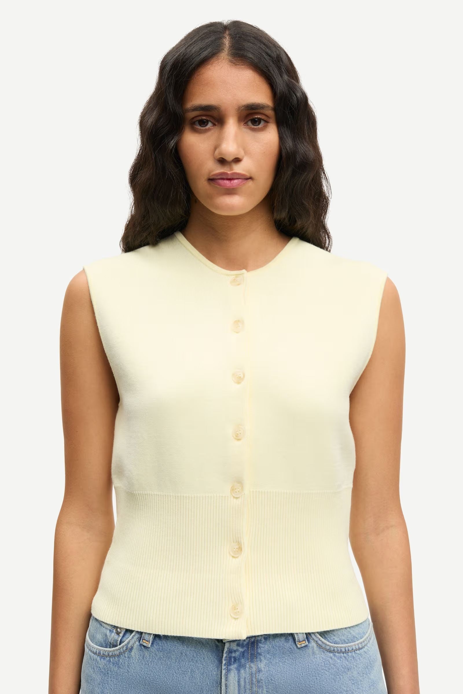 sleeveless cardigan in yellow