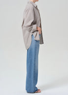 wide straight leg medium wash denim pants