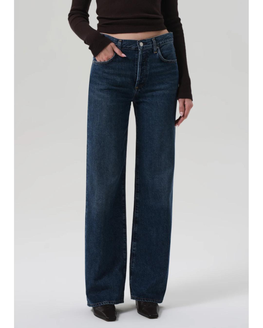 high rise wide leg dark denim jeans