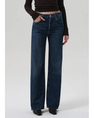 high rise wide leg dark denim jeans