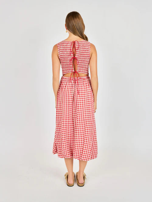 red and white gingham midi dress