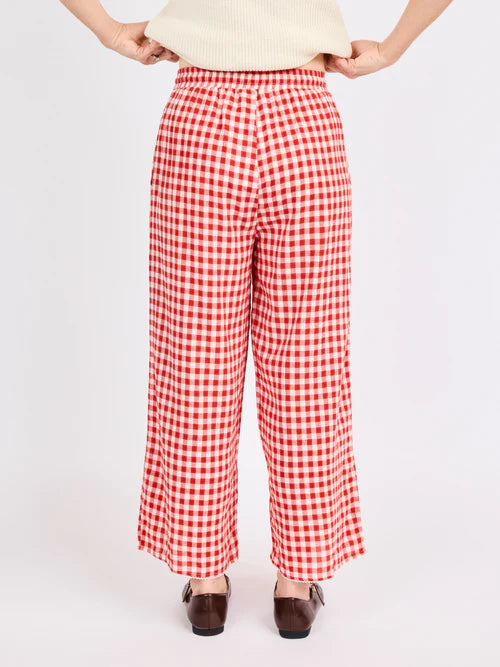 red and white gingham wide leg pants