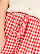 red and white gingham wide leg pants