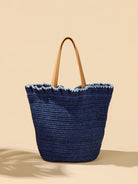 navy straw tote