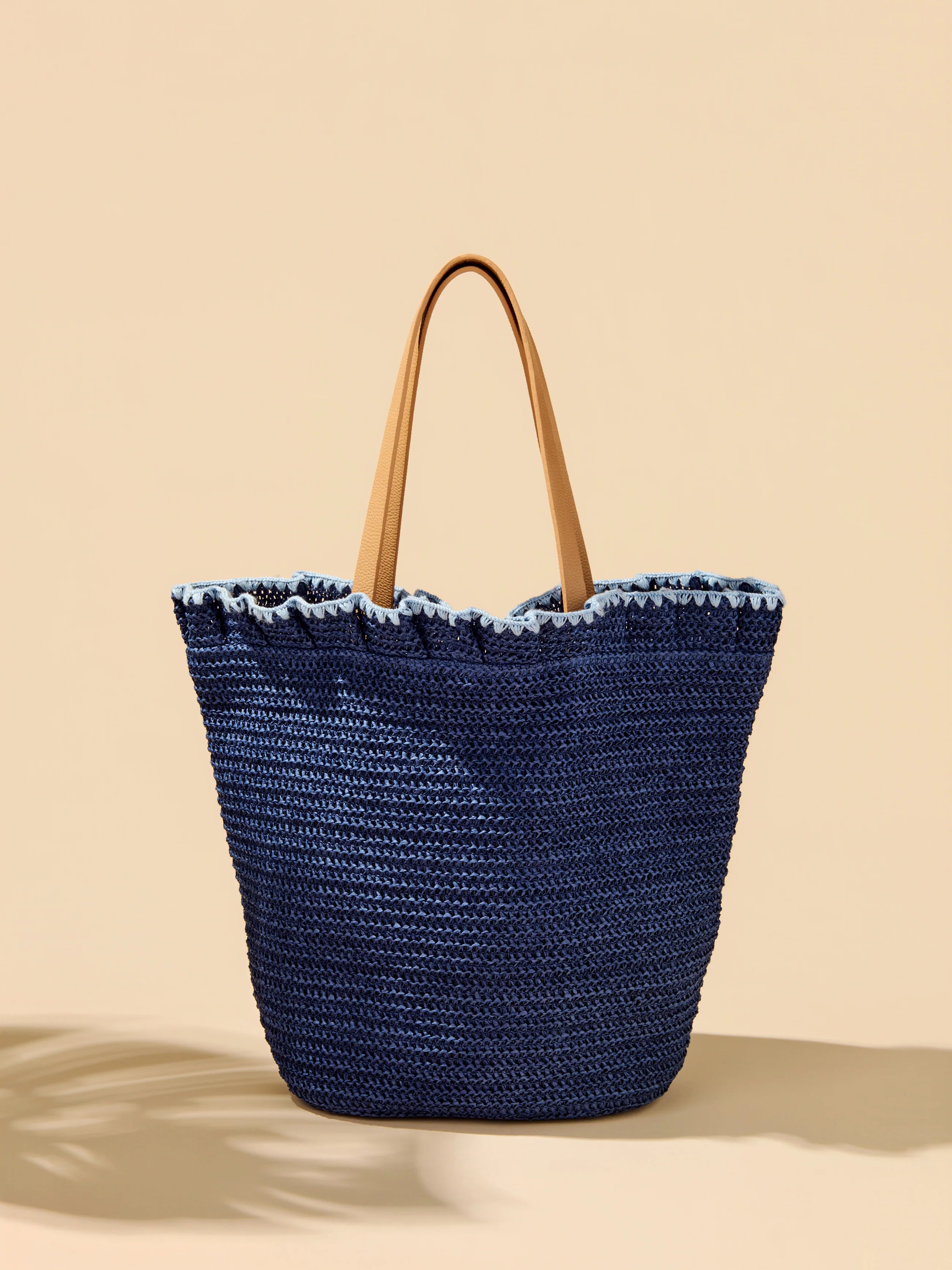 navy straw tote